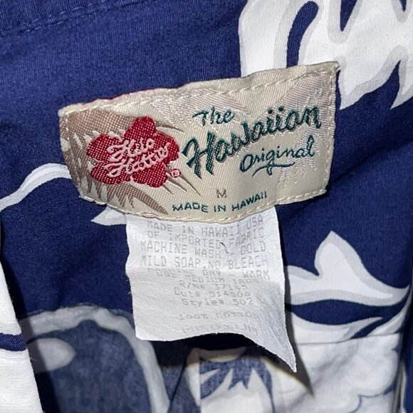 Retro Hilo Hattie Hawaiian Shirt Mens M Floral Plumeria Leaf Aloha Beach Blue - Picture 9 of 10